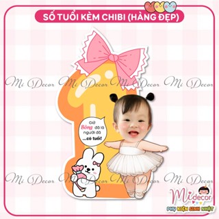Số tuổi kèm chibi trang trí sinh nhật, thôi nôi cho bé gái ( Hàng thiết kế đặt trước )