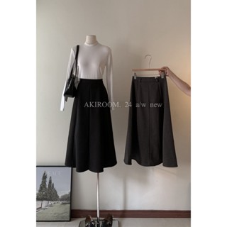  AKIROOM | Chân váy dài dạ mịn dáng xòe cạp phẳng kèm belt  không có lớp lót  7723 