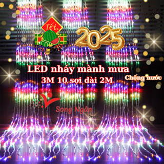 Bộ đèn led nháy thả mành 3m 10 sợi dài 2m mỗi sợi thả rèm mưa rơi thác nước trang trí  đẹp lung linh