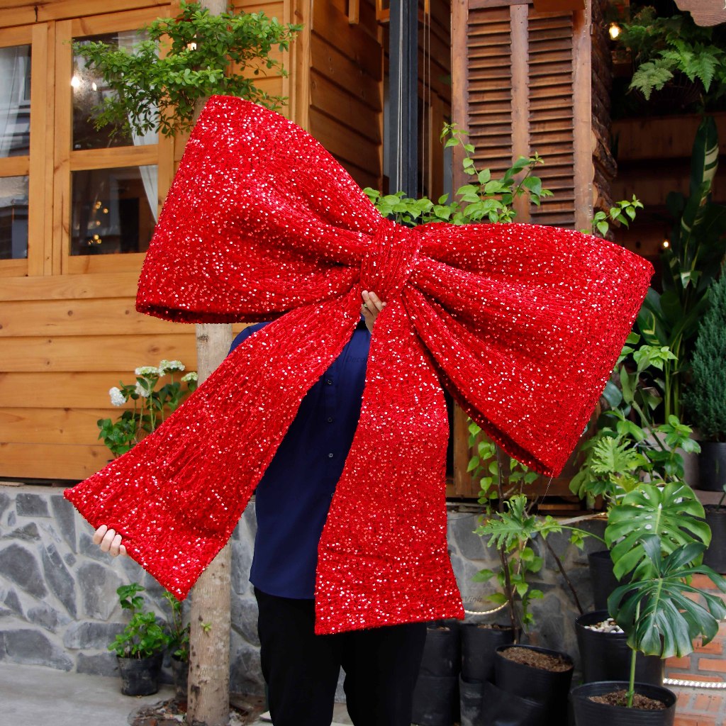 Nơ Siêu Lớn Lấp Lánh Đỏ Kim Sa Sang Trọng Cao Cấp Trang Trí Nhà Cửa Decor Tiệc Noel Giáng Sinh
