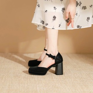 [Form Rộng _ Lùi 1 Size] Giày Tiểu Thư Cao Gót Đế Đúp 9cm Bít Mũi Tròn Quai Hậu Phối Nơ C009