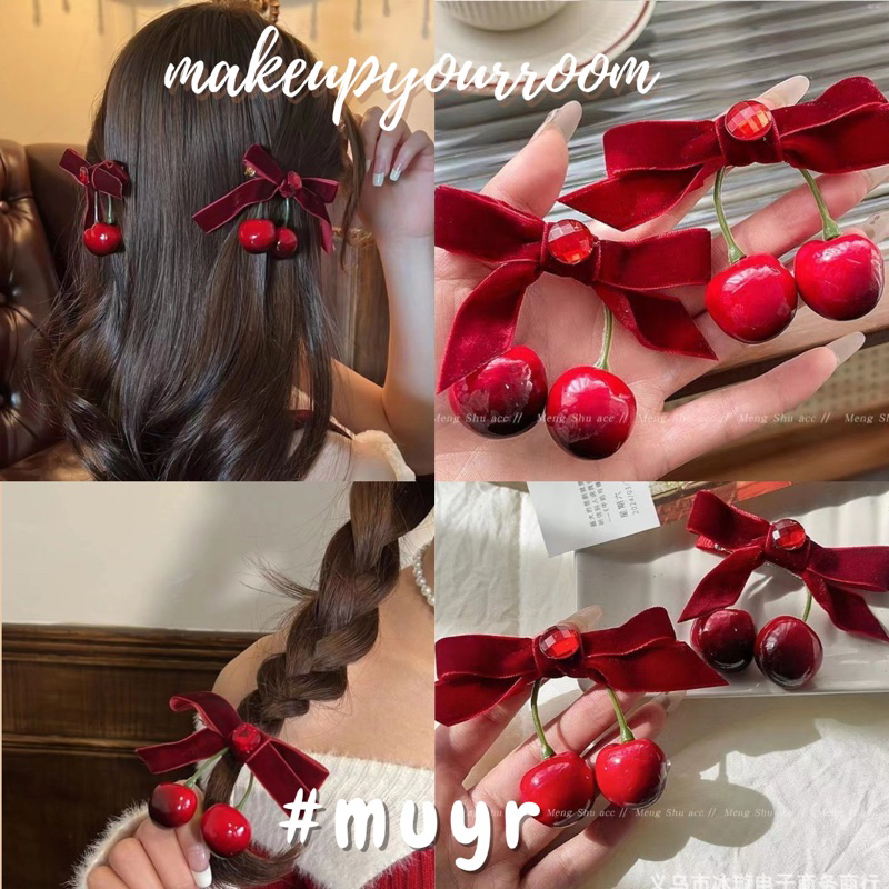 [Sẵn] Kẹp tóc Mỏ Vịt- KẸP TÓC NHUNG ĐỎ ANH ĐÀO CHERRY Mùa lễ Hội makeupyourroom- KT ĐỎ CHERRY