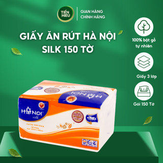 Giấy Ăn Rút Hà Nội Silk 150 Tờ x 3 Lớp Chất Liệu 100% Gỗ Tự Nhiên Mềm Mại Bền Dai An Toàn Cho Bé