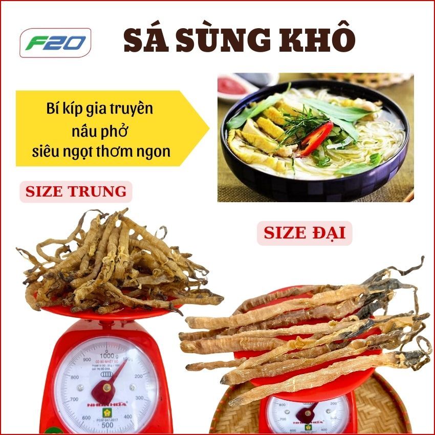 Sá sùng khô sạch cát 100gr size đại (con lớn dài khoảng 30cm) - Sá sùng nha trang nấu phở