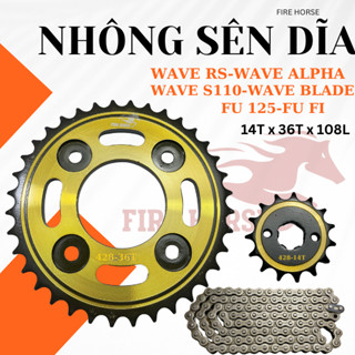 Nhông Sên Dĩa WAVE RS-WAVE ALPHA-WAVE S110-FU 125-FU FI-WAVE Lớn Thương Hiệu FIRE HORSE Mau Niken-Màu Vàng Đen-Màu Đen