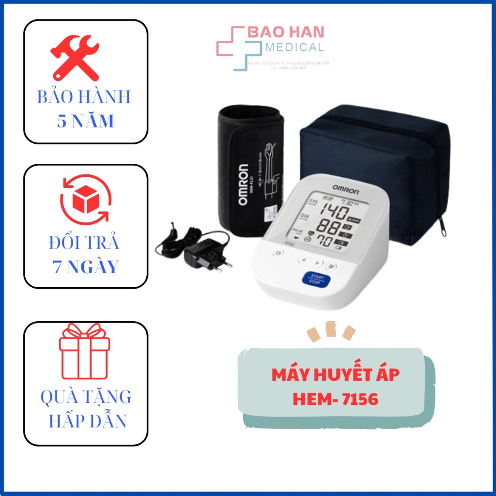 Máy Đo Huyết Áp, Nhịp Tim OMRON HEM 7156, sản xuất tại nhật bản, bảo hành 5 năm