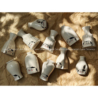 Lọ hoa, bình hoa mini Gốm sứ Bát Tràng vẽ tay Mèo Ú đáng yêu trang trí để bàn