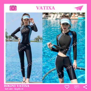 Đồ bơi nữ giữ nhiệt tay dài quần dài đi biển kín đáo 2 mảnh chống nắng VATIXA BKN158