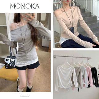 Áo thun lệch vai dài tay slim fit chất len tăm lông thỏ Áo kiểu nữ thu đông hở vai thanh lịch trẻ trung T744G MONOKA