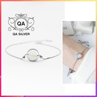  Vòng tay bạc 925 mặt đá lắc mặt trăng bạch nguyệt quang S925 MOONSTONE QA SILVER Bracelet BR180702 