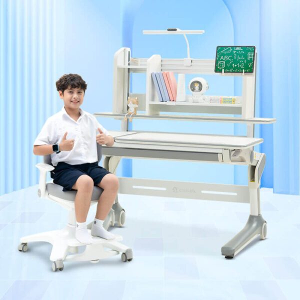 Bàn học thông minh cao cấp Chilux Smart E nâng hạ bằng Piston, chống gù, chống cận, tạo tư thế ngồi 