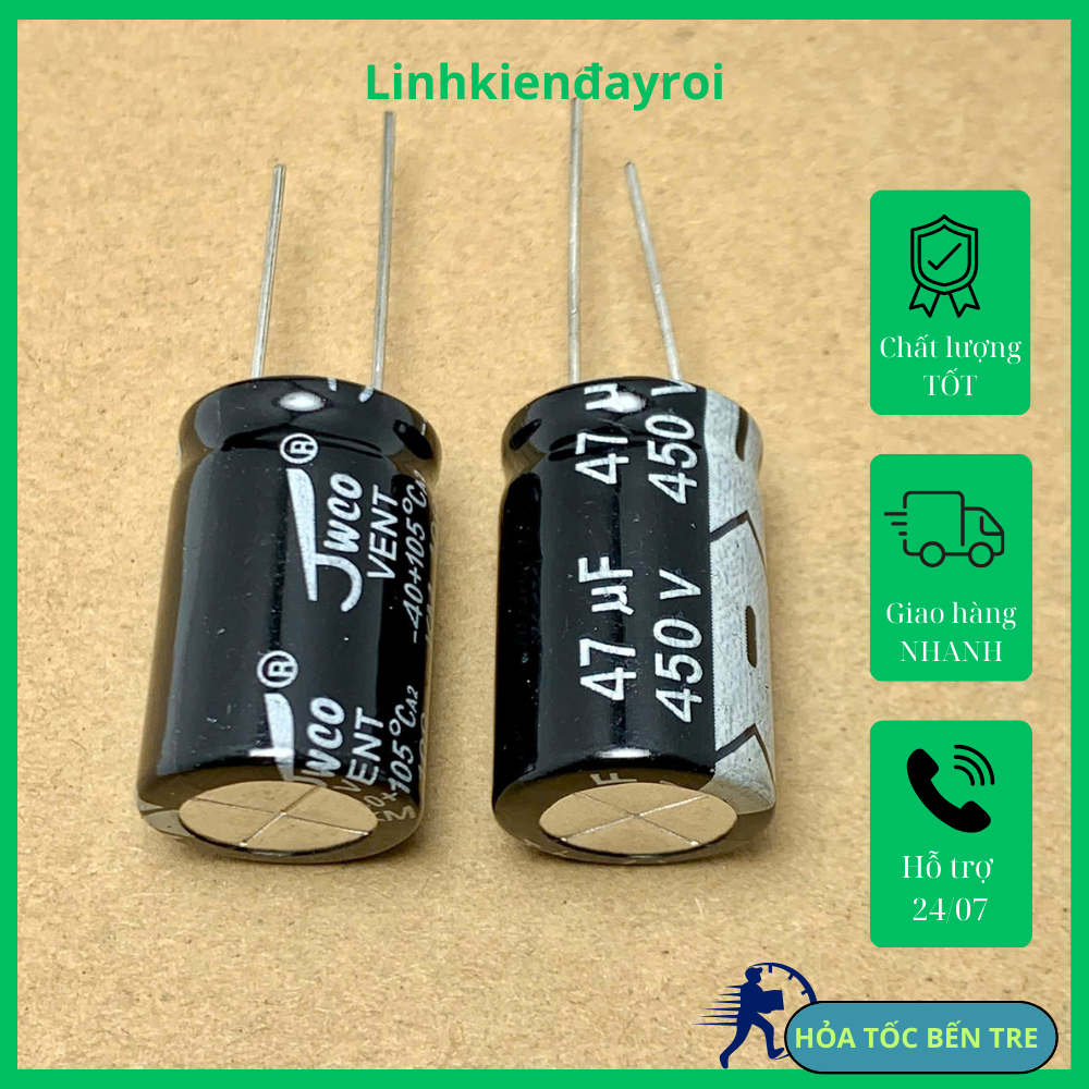 2 cái tụ điện hóa 47uf 450v 47uF450V ±20% kích thước 16x25mm
