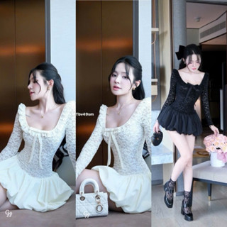 Váy nữ dài tay cổ điệu phối nơ dáng bí Fizano, đầm nữ tiểu thư ôm body màu trắng HCOM3338