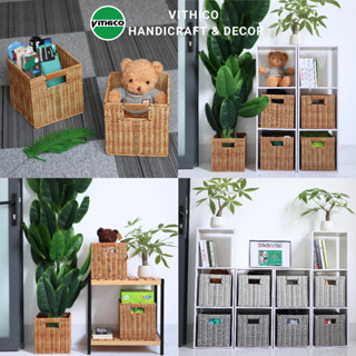  Giỏ Hộp Mây Vuông VITHICO - Hộp Đựng Đồ Đa Năng Chậu Trồng Cây Giả Trang Trí Kệ Tủ Tổ Ong 