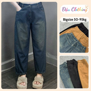 Quần Baggy Bigsize Nữ Lưng Chun Co Giãn Vải Jean Form Rộng Cho Chubby 50-93kg Q524