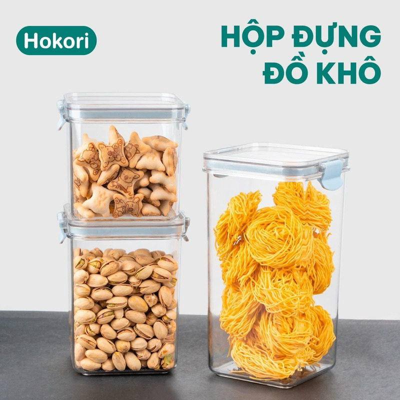 Hộp đựng đồ khô Hokori Việt Nhật - Hộp đựng thực phẩm nắp đậy, có khoá cài, gioăng cao su kín khí tiện lợi, an toàn