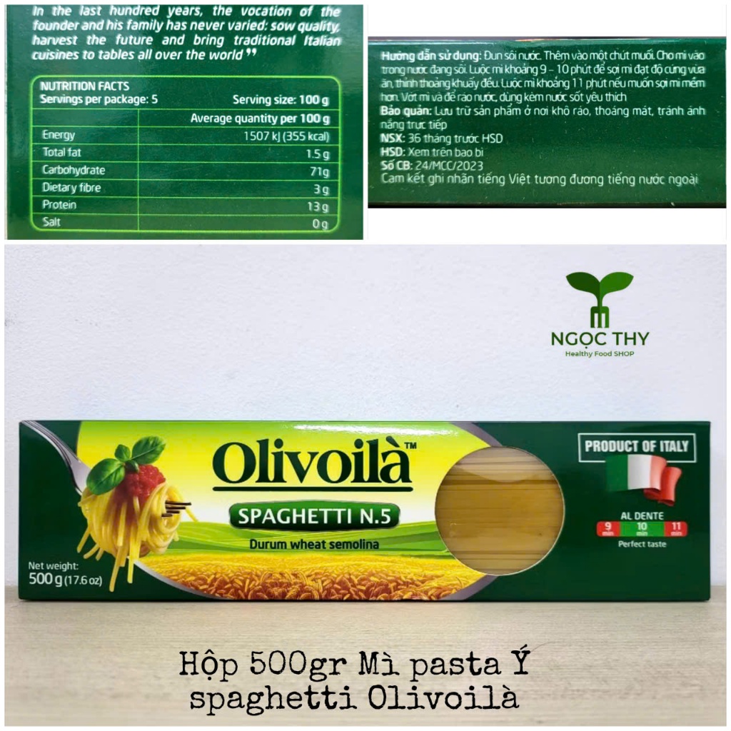 Mì Ý pasta Spaghetti sản xuất tại Ý Olivoilà hộp 500gr