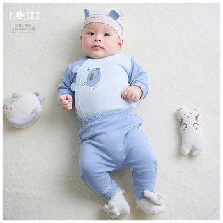 [HRNEE]-Bộ nỉ sơ sinh cài chéo, cài thẳng mềm ấm (0-3M, 3-6M)