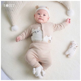 [HRNEE]-Bộ nỉ sơ sinh cài chéo, cài thẳng mềm ấm (0-3M, 3-6M)