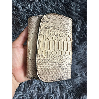 ví nữ gấp 3 da trăn indo màu trắng kem ngà size ngang 9.5 cao 12