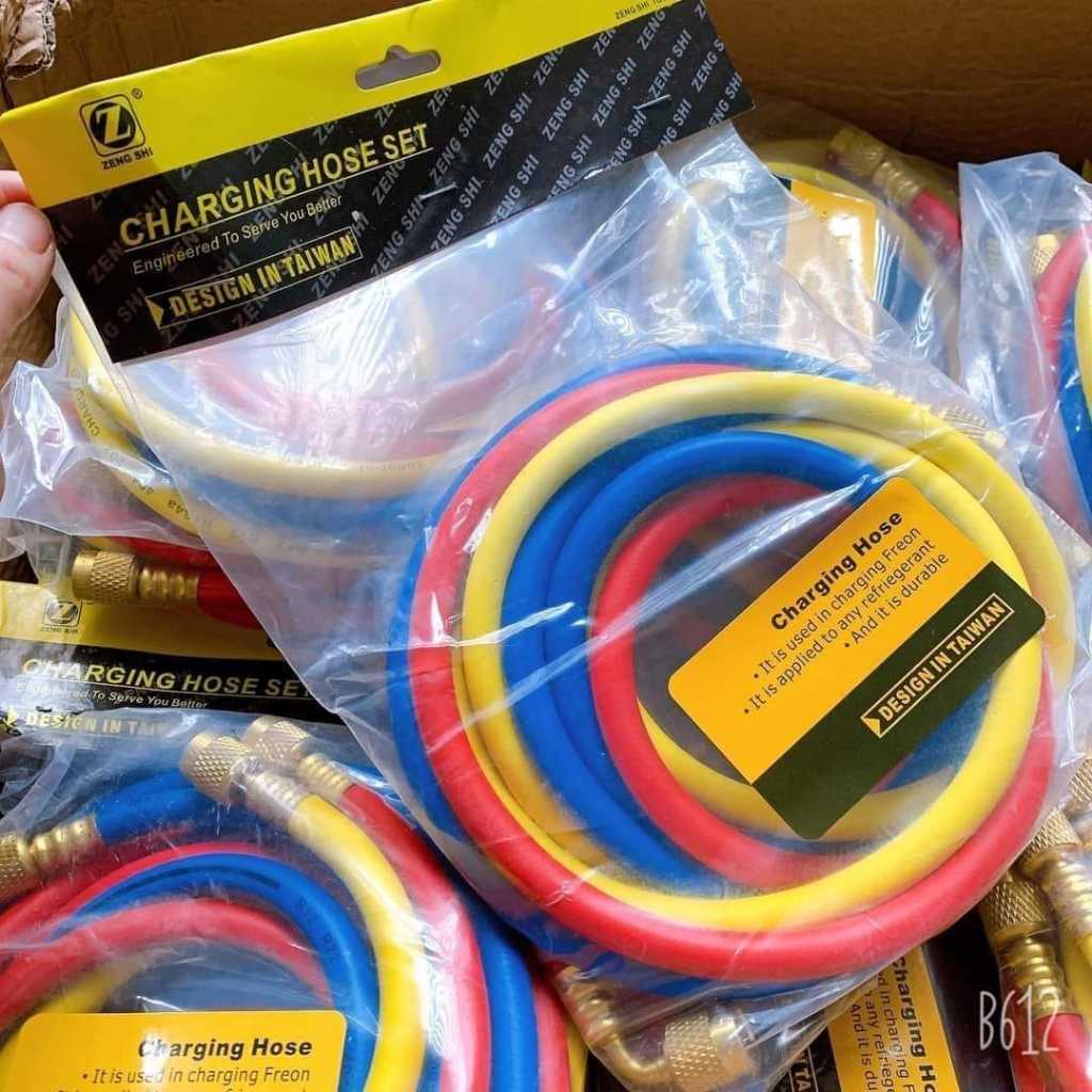 COMBO 3 dây nạp ga điều hòa 3 màu, dây sạc ga R134, R22, R410 máy lạnh. đầu lơ