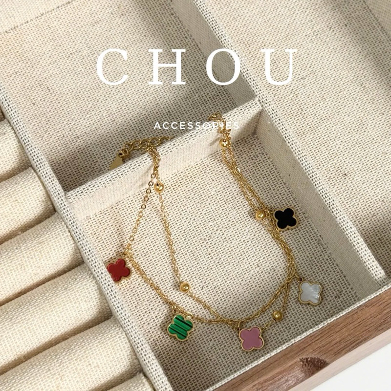 Lắc Tay Titan, Lắc Chân Titan Không Đen Gỉ Cỏ 4 Lá 2 Lớp | CHOU ACCESSORIES |