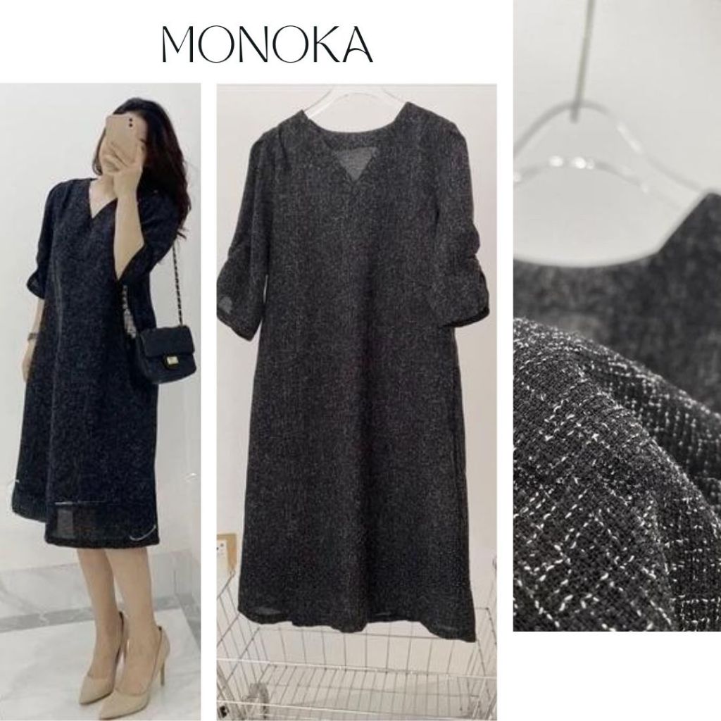 Váy dạ cổ tim form rộng tay lỡ form rộng thu đông Đầm bầu oversize bigsize basic dáng suông giản dị xinh T642G MONOKA