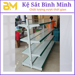  Bình Minh - KỆ SIÊU THỊ ĐÔI 2 MẶT: Dài 1.2m x Cao 1.2m & 1.5m ,Kệ 1-2-3-4 tầng .Hàng loại 1 dày dặn   chưa gồm đầu kệ   