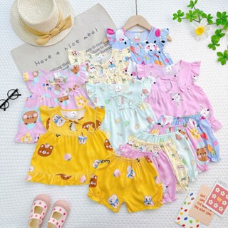 [7-13kg] Đồ bộ mặc nhà vải tôn(tole-lanh) mẫu NƠ NGỰC mềm mịn mát kiểu dáng xinh xắn đáng yêu cho Bé Gái MeGauu - BTG59