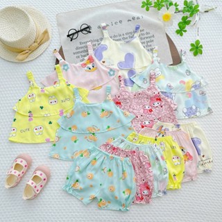 [7-13kg] Bộ Quần Áo Bé Gái, Đồ Bộ Mặc Nhà Bé Gái Vải Tôn (Tole-Lanh) mẫu 2 dây 2 tầng Mềm-Mịn-Mát MeGauu - BTG60