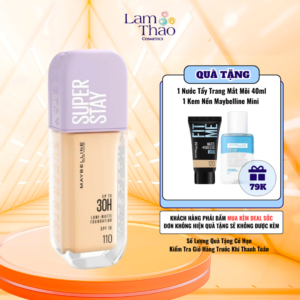(TẶNG 1 KEM NỀN MINI,1 NTT MẮT MÔI 40ML) Kem Nền Bắt Sáng Che Phủ Maybelline Super Stay Up To 30H Lumi-Matte Foundation