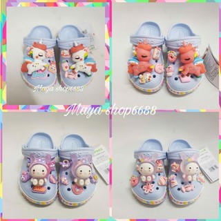 (Tặng 12 sticker) Dép Sục Crocs Baya Viền Hoa Màu Xanh Mix Sét Sticker Cho Bé Gái Sản Phẩm Cao Cấp, Nhựa Không Mùi .
