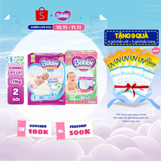 [KOL - TẶNG MIẾNG NGẪU NHIÊN] Combo lẫy lật gồm 01 gói Tã dán Bobby S80 miếng và 01 gói Tã quần mở một bên S-M 62 miếng