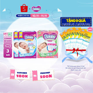 [KOL - TẶNG MIẾNG NGẪU NHIÊN]Combo sơ sinh gồm 02 gói Tã dán Bobby NB70 miếng và 01 gói Tã quần mở một bên NB-S 74 miếng