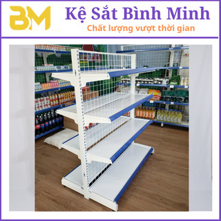  Bình Minh - KỆ SIÊU THỊ ĐÔI 2 MẶT: Dài 0.9m x Cao 1.2 m & 1.5m ,Kệ 1-2-3-4 tầng .Hàng loại 1 dày dặn   chưa gồm đầu kệ   