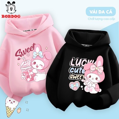 Áo hoodie bé gái BOBDOG, áo trẻ em chất vải da cá mềm mại in hình thỏ cute cho bé