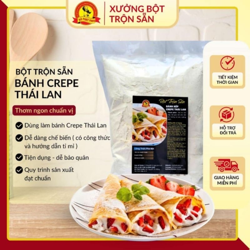 Bột bánh Crepe trộn sẵn, bánh crepe Thái Lan, bột bánh kếp- Gói 1kg - có công thức hướng dẫn