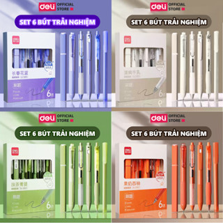 Hộp 6 Bút Gel Hot Trải Nghiệm Deli Các Loại Ngòi 0.5mm Mực Đen Ngòi Trơn Tiện Lợi Giá Rẻ Cho Học Sinh Sinh Viên Văn PĐen