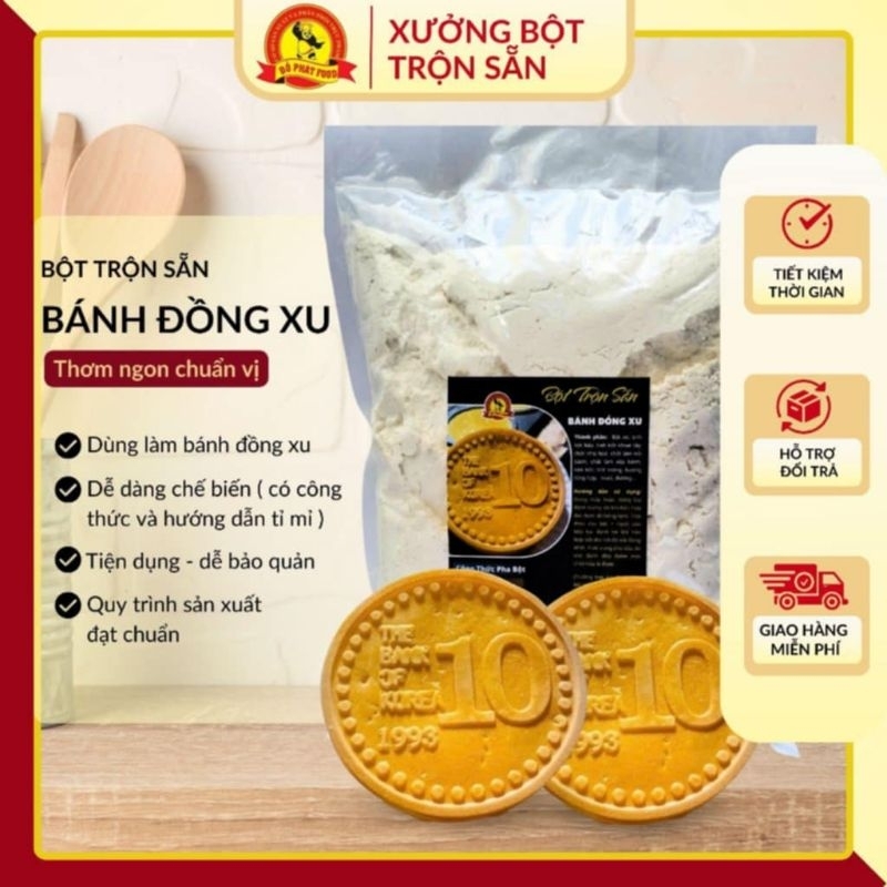 Bột bánh đồng xu, bột bánh đồng xu phomai, bột bánh 10 WON - Gói 1kg - có hướng dẫn pha bột