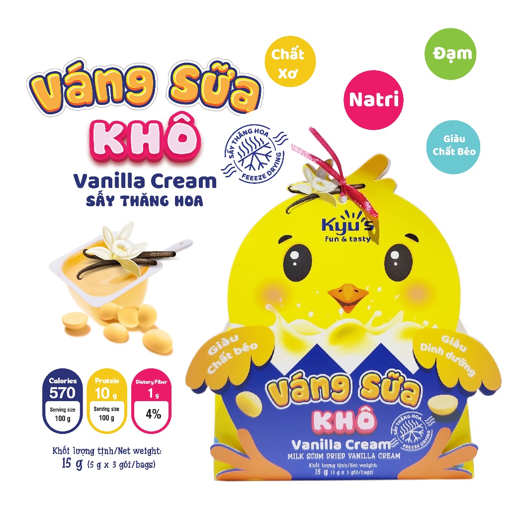 Váng sữa khô Vanilla Cream - Sấy thăng hoa dành bé biếng ăn, chậm lớn cung cấp nhiêu năng lượng | Ky