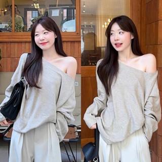 Áo Thun Nữ Lệch Vai Dài Tay, Áo Thun Dài Tay Dáng Rộng Chất Tăm Lông Thỏ Dày dặn mềm mịn m664