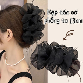 Kẹp Tóc Càng Cua Nơ To Phồng Đẹp Đính Lông Vũ Size to 13cm Phong Cách Thanh Lịch Dành Cho Nữ