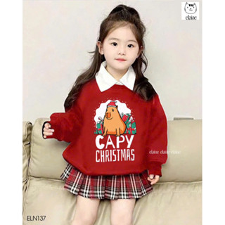 Set bộ áo nỉ CAPYBARA kết hợp cổ sơmi trắng rời mix chân váy kẻ kèm quần nhà Elaine cho bé gái size từ 12-45 cân ELN137