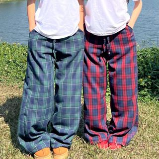 Quần caro ống rộng vải dạ kẻ unisex Tosun Q10