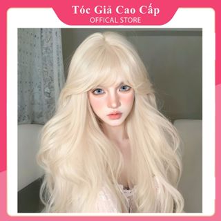 Lolita Tóc Giả Nữ Đẹp Xoăn Dài Màu Vàng Trắng, C0374, Tặng Kèm Lưới Trùm Wig