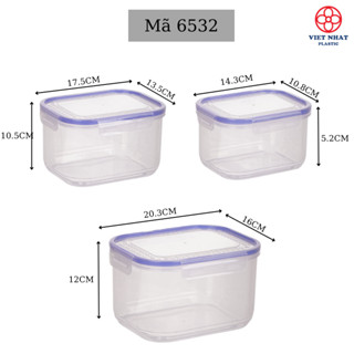 Bộ 3 hộp nhựa HCN đựng thực phẩm (6530, 6532) có nắp gài - Việt Nhật Plastic HN