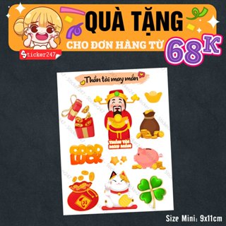 Set Thần Tài May Mắn 🌈Freeship Sticker Trang Trí, Decal Decor Dán Tường, Kính, Điện Thoại