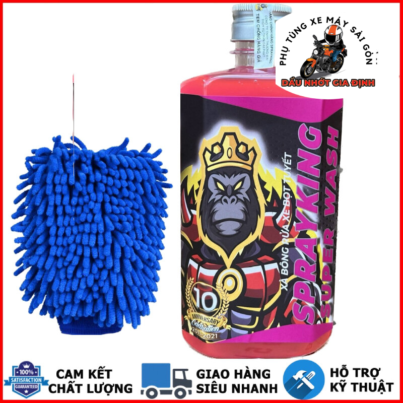 Xà bông rửa xe bọt tuyết Sprayking Super Wash 500ml và bao tay rửa xe 2 mặt