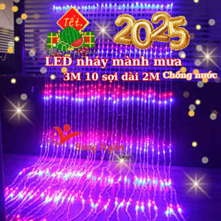  Đèn LED Rèm Mành Mưa 3x2m - Hiệu Ứng Thác Nước 10 Sợi Nháy 8 Chế Độ Chống Nước 