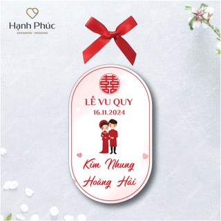 Tem dán hình bầu dục (chai bầu 330ml/500ml) + Nơ lụa/ Tag dán nắp